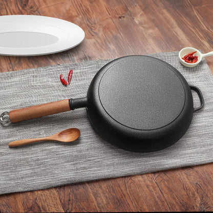 SOGA 27cm Round Cast Iron Frying Pan Skillet Steak Sizzle Platter with Helper Handle • LUZ-ZPai018B