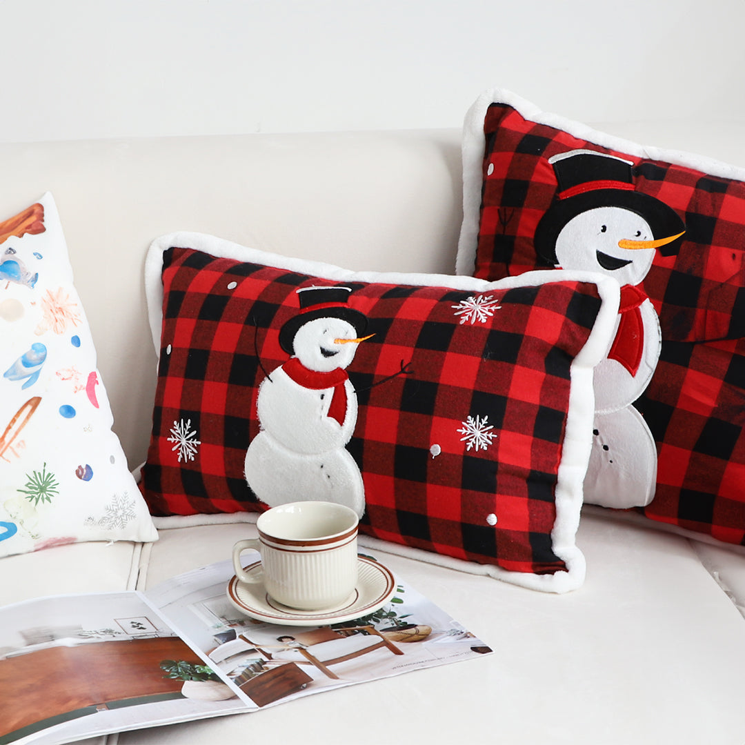 SOGA 2X 30cm Throw Pillow Red Christmas Snowman Lumbar Cushion for Festive Holiday Winter Home Decor LUZ-FrenchCushion274X2