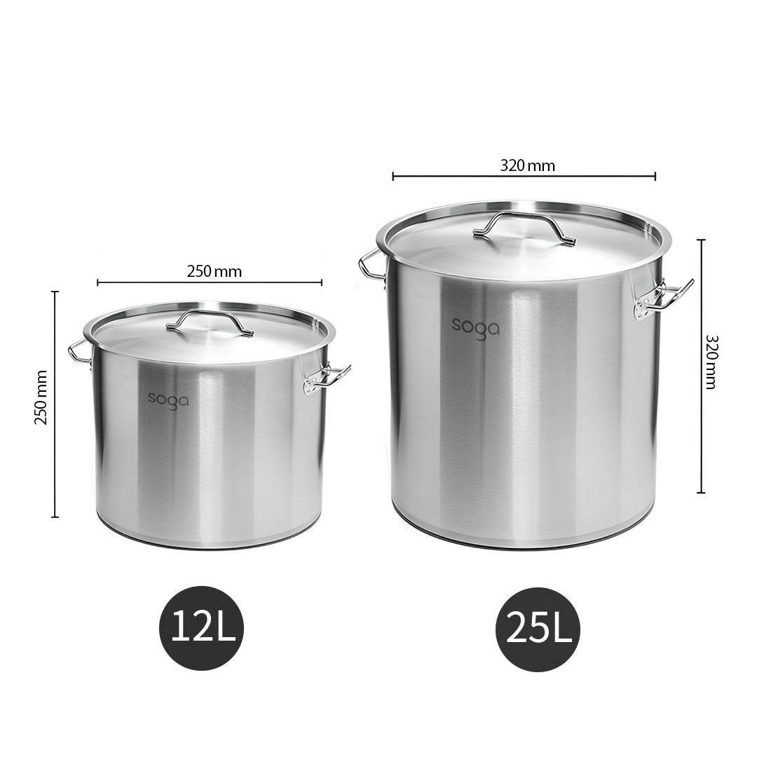 SOGA Stock Pot 12L 25L Top Grade Thick Stainless Steel Stockpot 18/10 • LUZ-SOGAStockPot25CM32CMA
