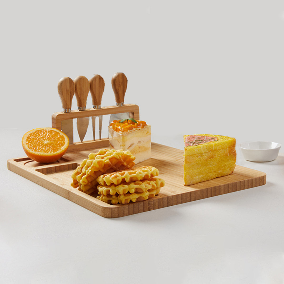 SOGA 2X 36cm Brown Rectangular Wood Cheese Board Charcuterie Serving Tray with Knife Set Countertop Decor • LUZ-WodE592X2