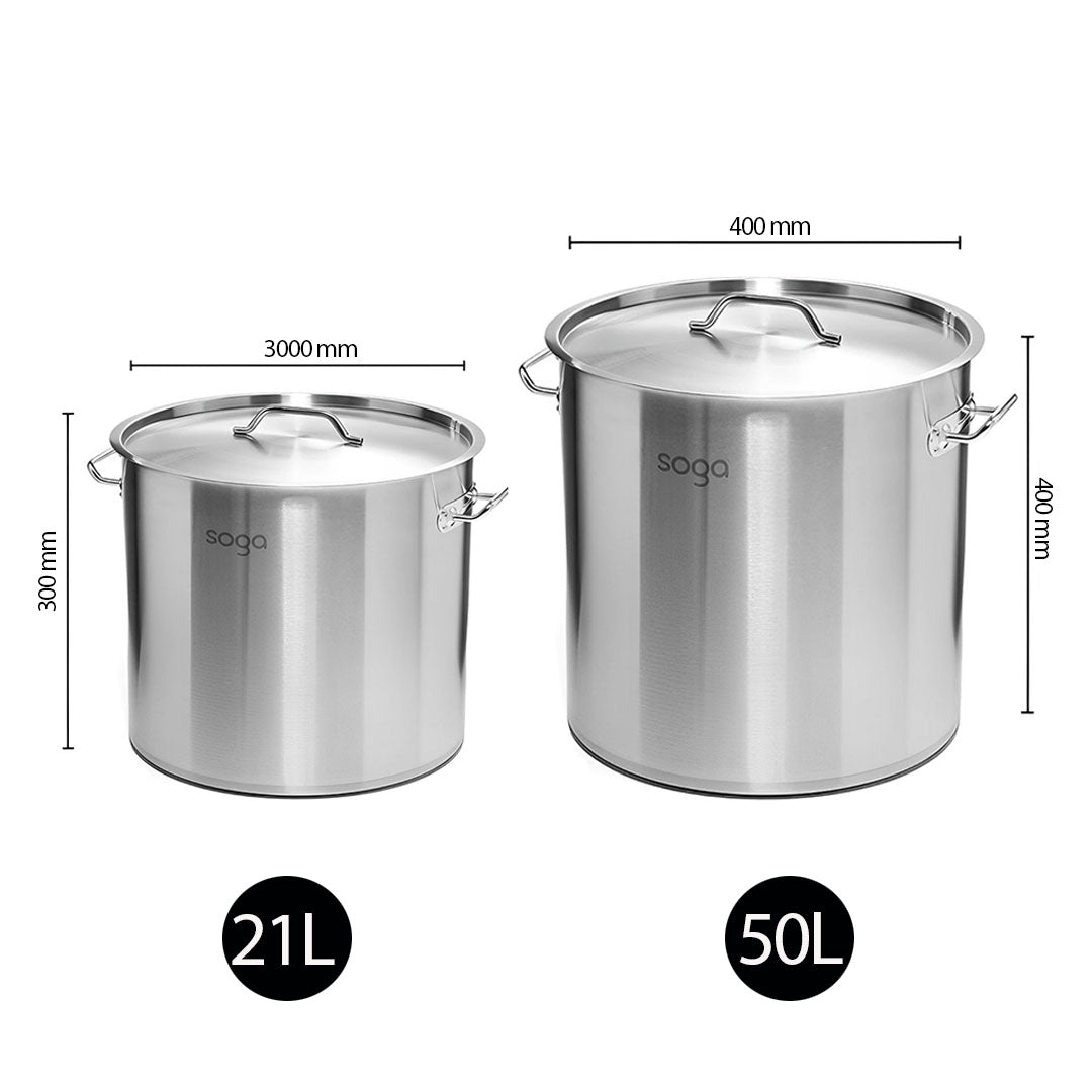 SOGA Stock Pot 21L 50L Top Grade Thick Stainless Steel Stockpot 18/10 • LUZ-SOGAStockPot30CM40CM