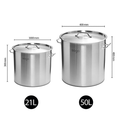 SOGA Stock Pot 21L 50L Top Grade Thick Stainless Steel Stockpot 18/10 • LUZ-SOGAStockPot30CM40CM