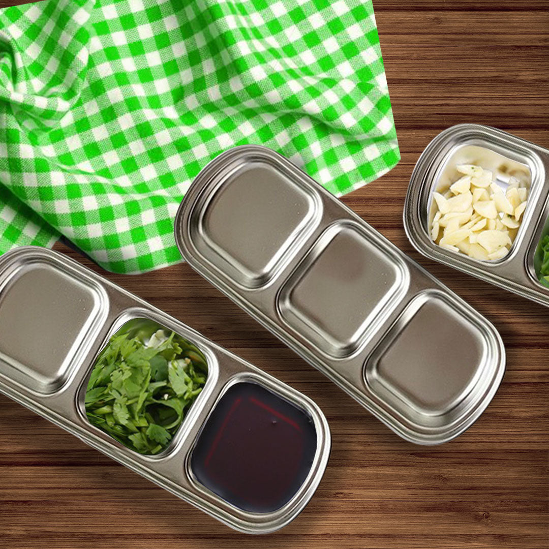 SOGA 20.5cm Silver Sauce Pan with Three Compartments Divided Sauce Dish Kitchen Essential • LUZ-VICPlate47