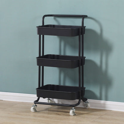 SOGA 2X 3 Tier Steel Black Movable Kitchen Cart Multi-Functional Shelves Portable Storage Organizer with Wheels • LUZ-KitchenXY004X2