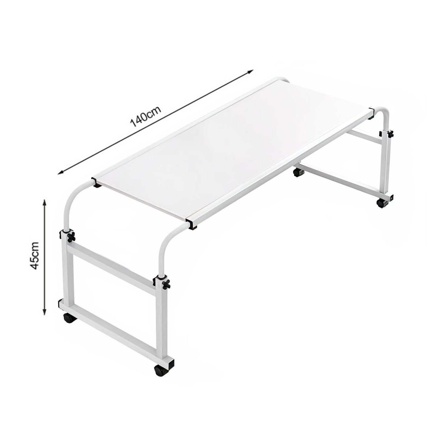 SOGA 2X 140x45cm White Cross Bed Movable Desk Table w/ Adjustable Length & Height • LUZ-SideTab30X2