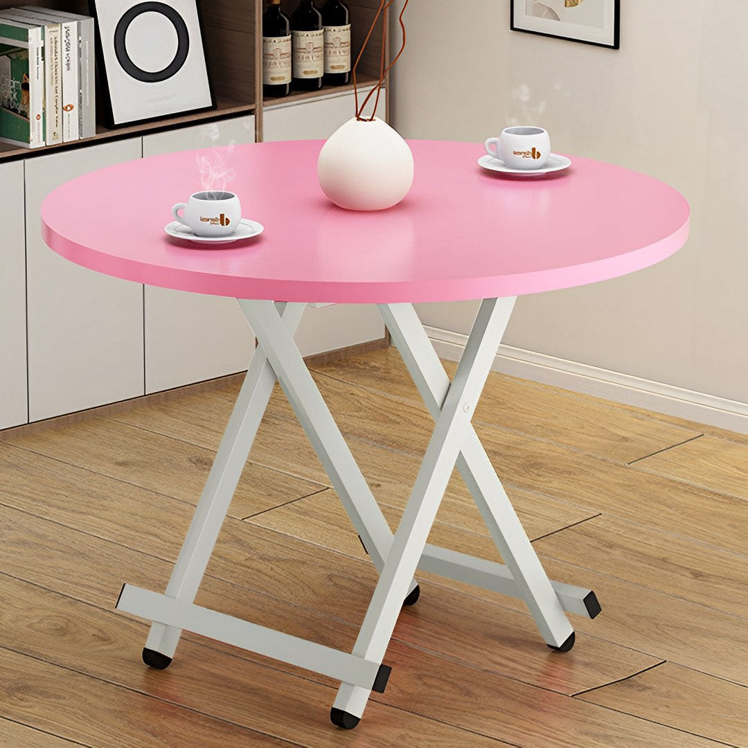 SOGA Pink Dining Table Portable Round Surface Space Saving Folding Desk Home Decor • LUZ-TableRD726