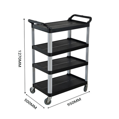 SOGA 4 Tier Food Trolley Portable Kitchen Cart Multifunctional Big Utility Service with wheels 950x500x1270mm Black • LUZ-FoodCart1519AB