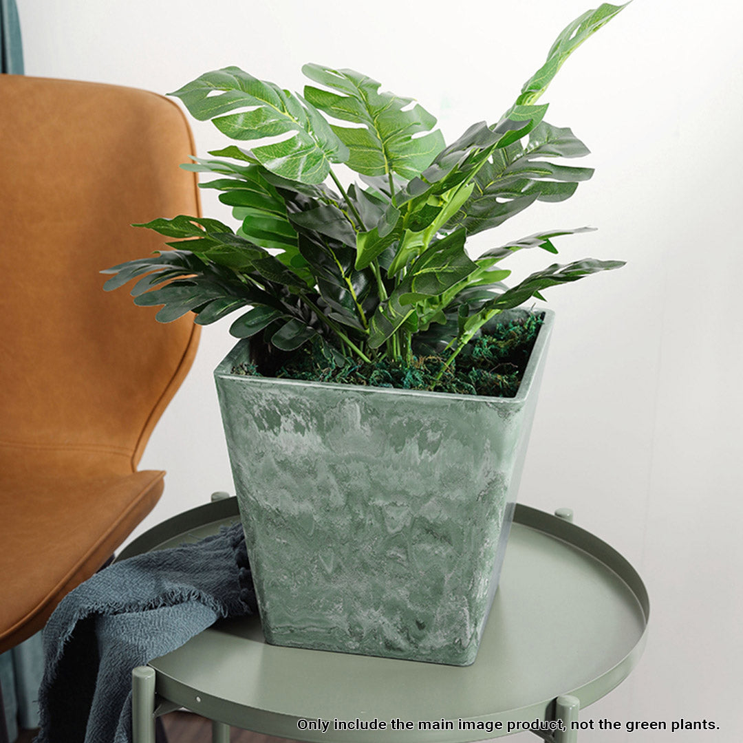 SOGA 2X 27cm Green Grey Square Resin Plant Flower Pot in Cement Pattern Planter Cachepot for Indoor Home Office • LUZ-FPotH2764X2