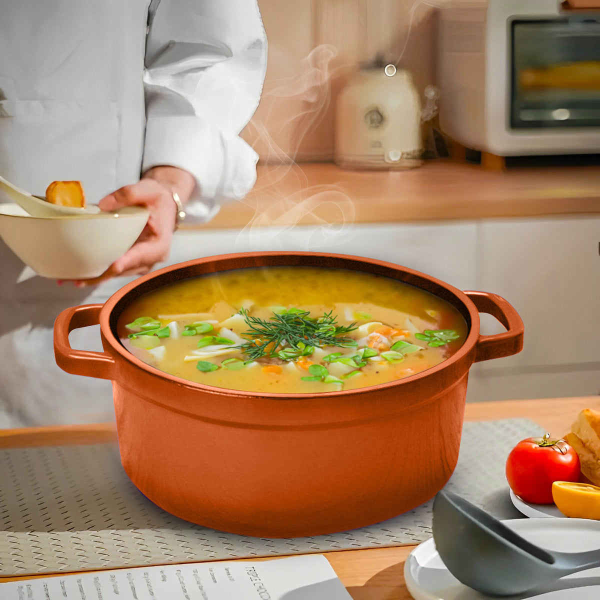 SOGA 2X Cast Iron 24cm Enamel Porcelain Stewpot Casserole Stew Cooking Pot With Lid Orange • LUZ-Stewpot24cmOrangeX2