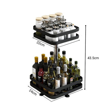 SOGA 2X 2 Tier Steel Black Square Rotating Multi-Function Kitchen Portable Storage Spice Seasoning Kitchen Countertop Organiser Shelf • LUZ-KitchenXY053X2