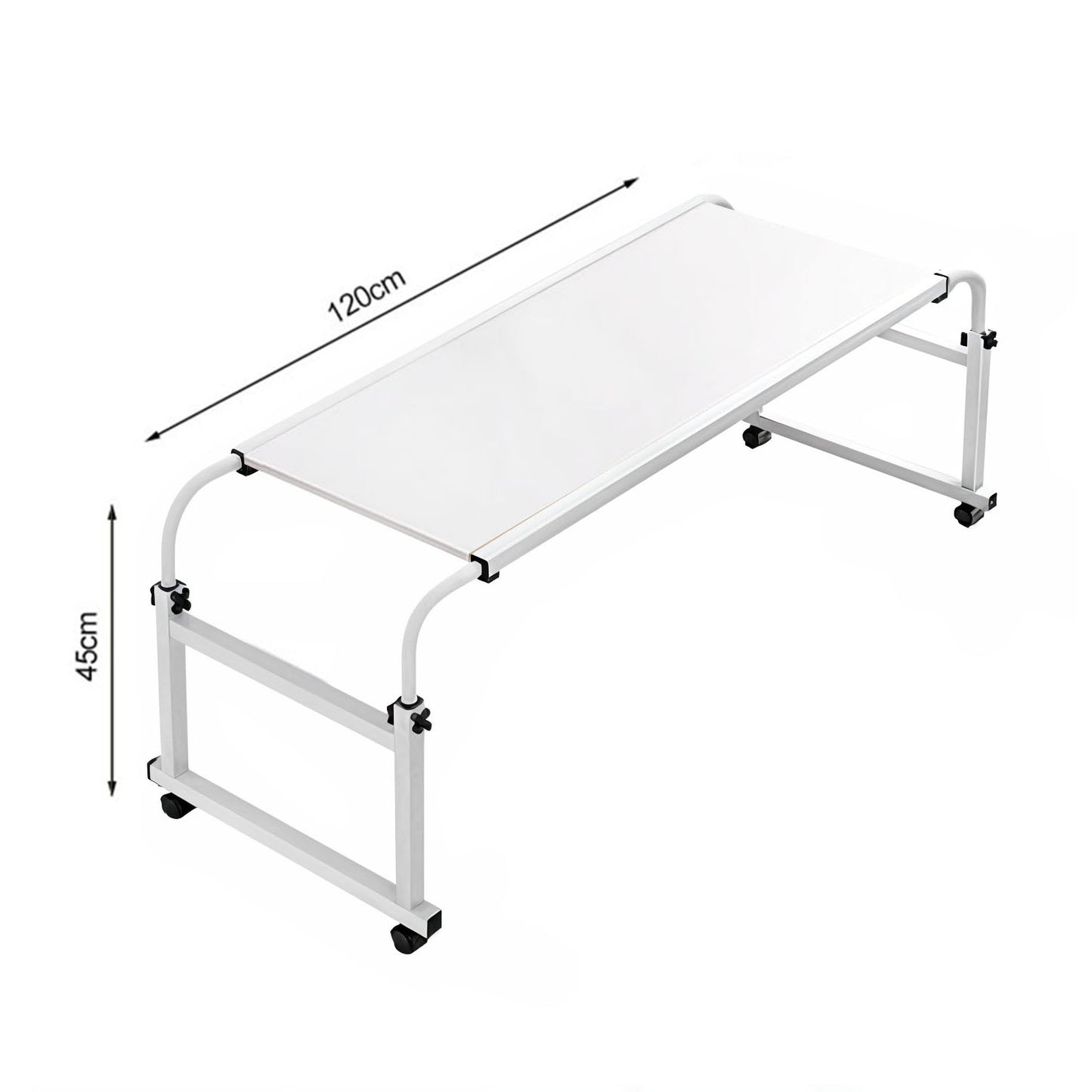 SOGA 120x45cm White Cross Bed Movable Desk Table w/ Adjustable Length & Height • LUZ-SideTab27