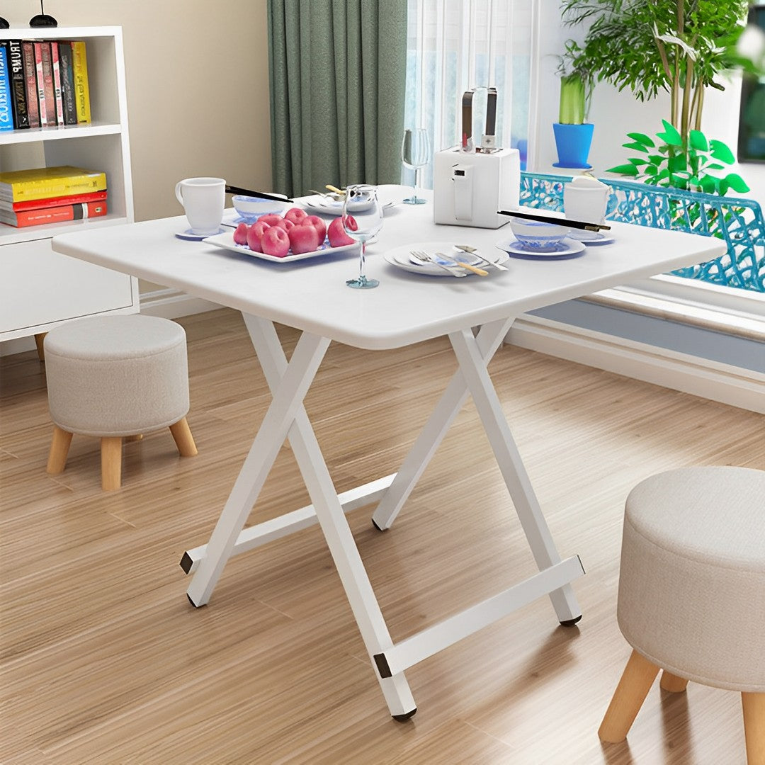 SOGA 2X White Dining Table Portable Square Surface Space Saving Folding Desk with Lacquered Legs  Home Decor • LUZ-TableSQ731X2