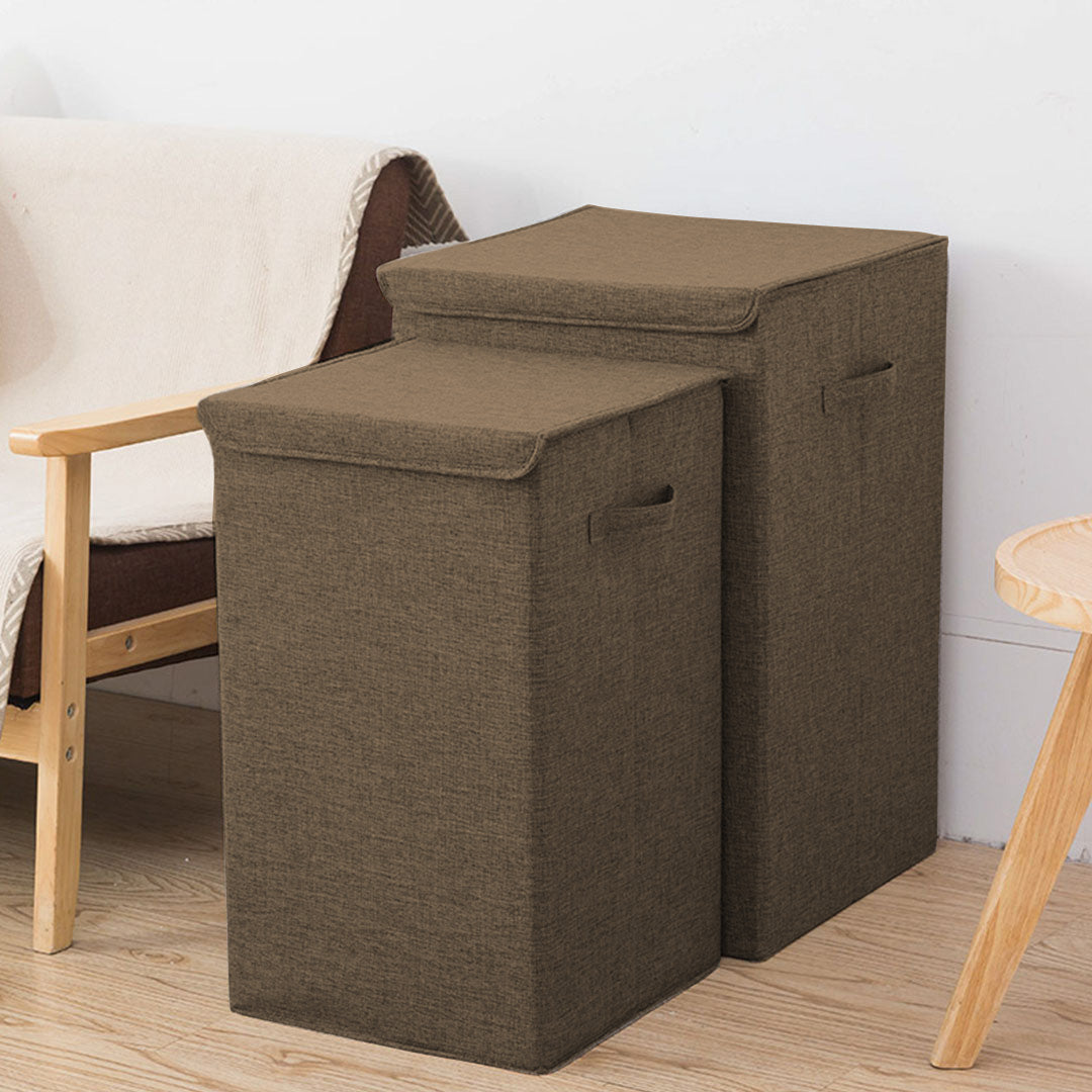 SOGA Coffee Medium Collapsible Laundry Hamper Storage Box Foldable Canvas Basket Home Organiser Decor • LUZ-SBox105