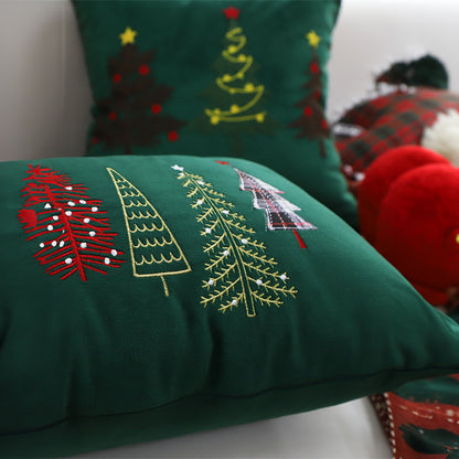 SOGA 30cm Throw Pillow  Green Christmas Forest Embroidered Lumbar for Festive Holiday Cushion Home Decor LUZ-FrenchCushion270