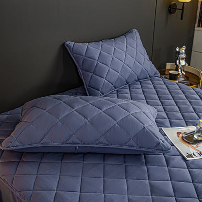 SOGA 2X Blue 138cm Wide Cross-Hatch Mattress Cover Thick Quilted Stretchable Bed Spread Sheet Protector with Pillow Covers • LUZ-BCover4008X2