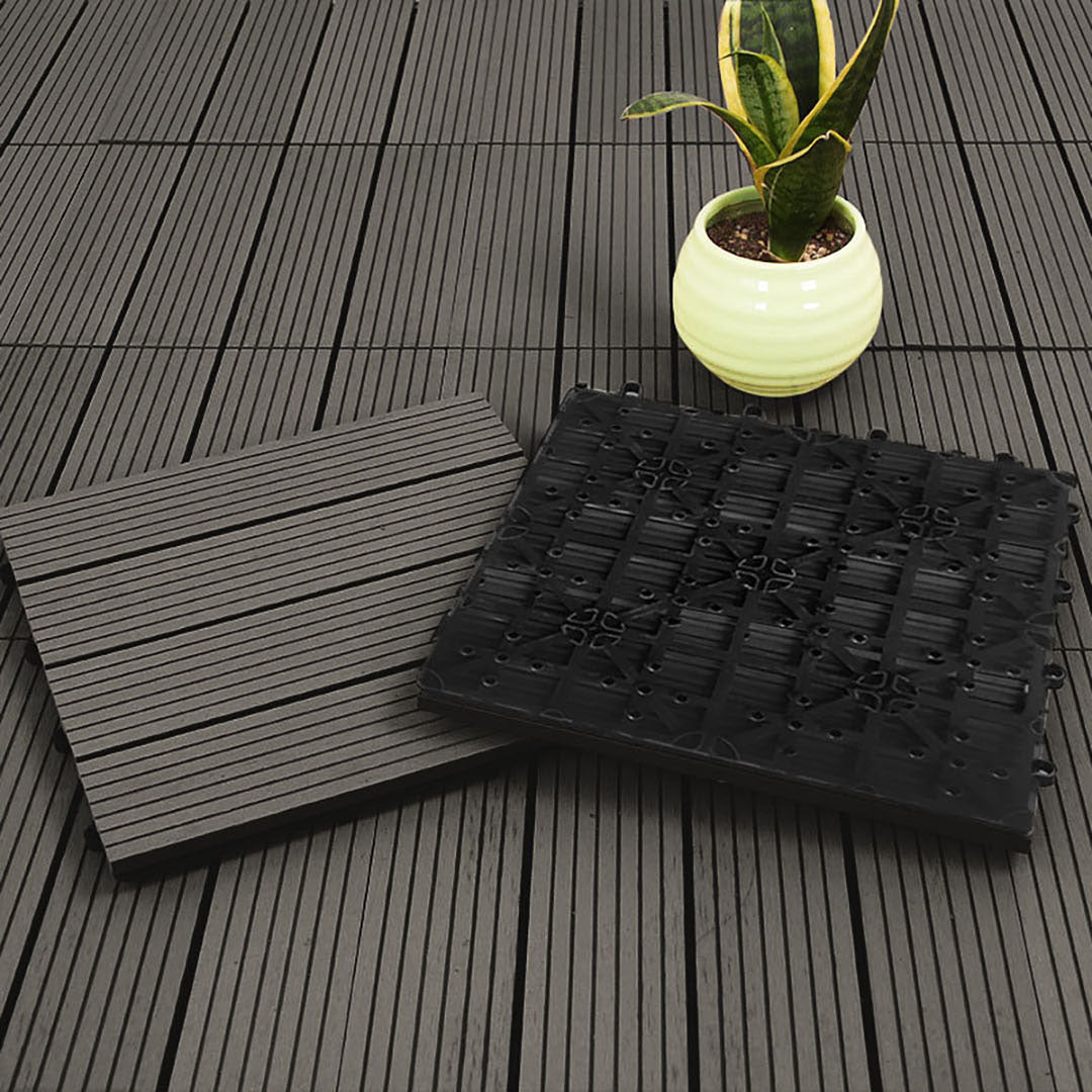 SOGA 11 pcs Grey DIY Wooden Composite Decking Tiles Garden Outdoor Backyard Flooring Home Decor • LUZ-Deck7002