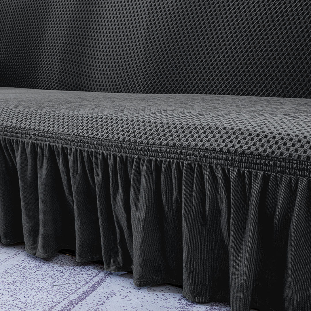 SOGA 1-Seater Dark Grey Sofa Cover with Ruffled Skirt Couch Protector High Stretch Lounge Slipcover Home Decor • LUZ-SofaCov10