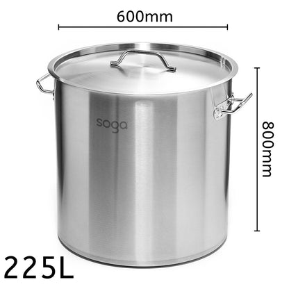 SOGA Stock Pot 225Lt Top Grade Thick Stainless Steel Stockpot 60CMX80CM 18/10 • LUZ-SOGAStockPot60X80CM225L