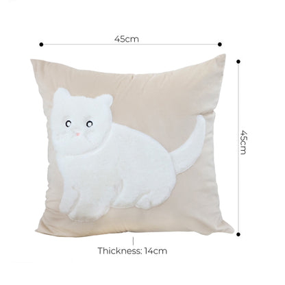 SOGA 45cm Throw Pillow Light Tan Square Cushion with Soft White Cat Design Decorative Home Decor • LUZ-FrenchCushion280