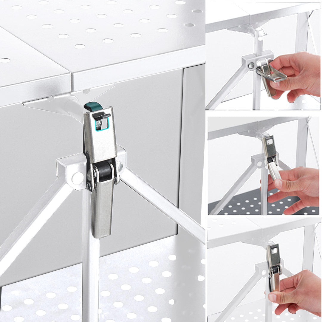 SOGA 5 Tier Steel White Foldable Kitchen Cart Multi-Functional Shelves Portable Storage Organizer with Wheels • LUZ-KitchenXY003WHT