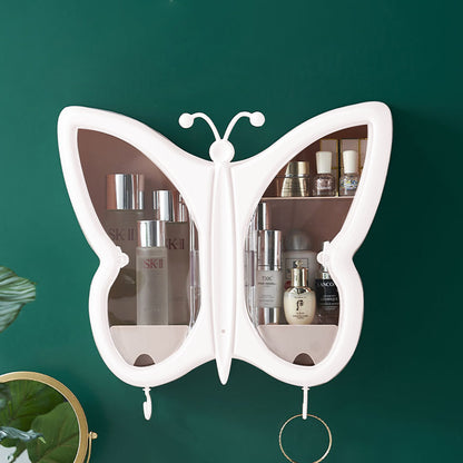 SOGA 2X White Butterfly Shape Wall-Mounted Makeup Organiser Dustproof Waterproof Bathroom Storage Box Home Decor • LUZ-BathG310X2