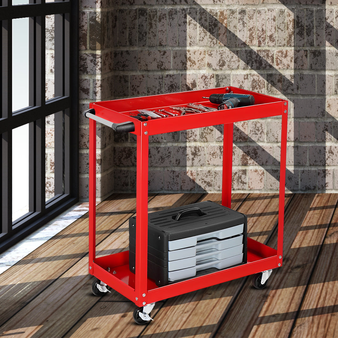 SOGA 2X 2 Tier Tool Storage Cart Portable Service Utility Heavy Duty Mobile Trolley Red • LUZ-ToolCart605X2