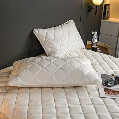 SOGA 2X White 183cm Wide Cross-Hatch Mattress Cover Thick Quilted Stretchable Bed Spread Sheet Protector with Pillow Covers • LUZ-BCover4013X2