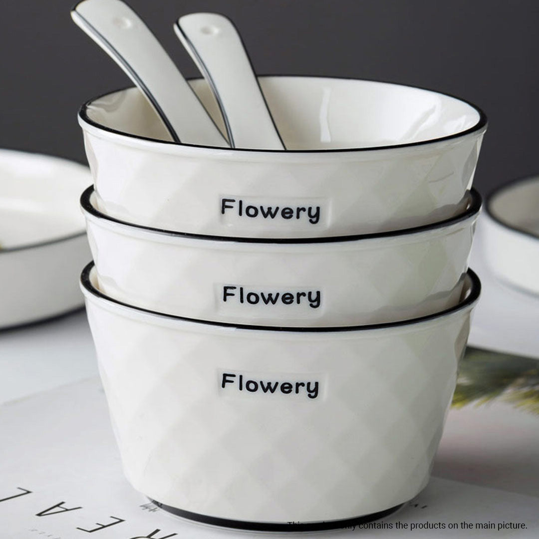 SOGA Diamond Pattern Ceramic Dinnerware Crockery Soup Bowl Plate Server Kitchen Home Decor Set of 13 • LUZ-BowlG623