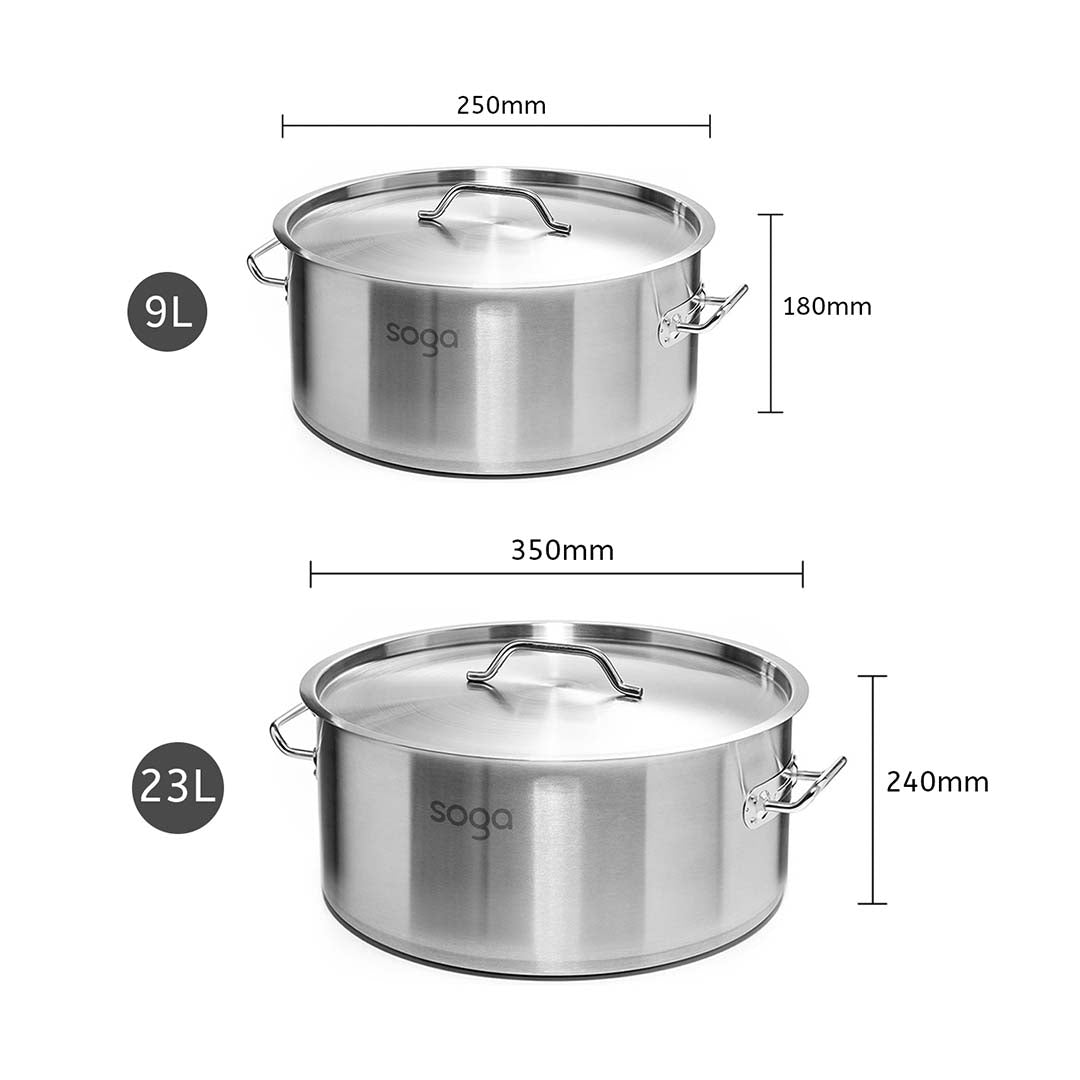SOGA Stock Pot 9L 23L Top Grade Thick Stainless Steel Stockpot 18/10 • LUZ-SOGAStockPot9L23L