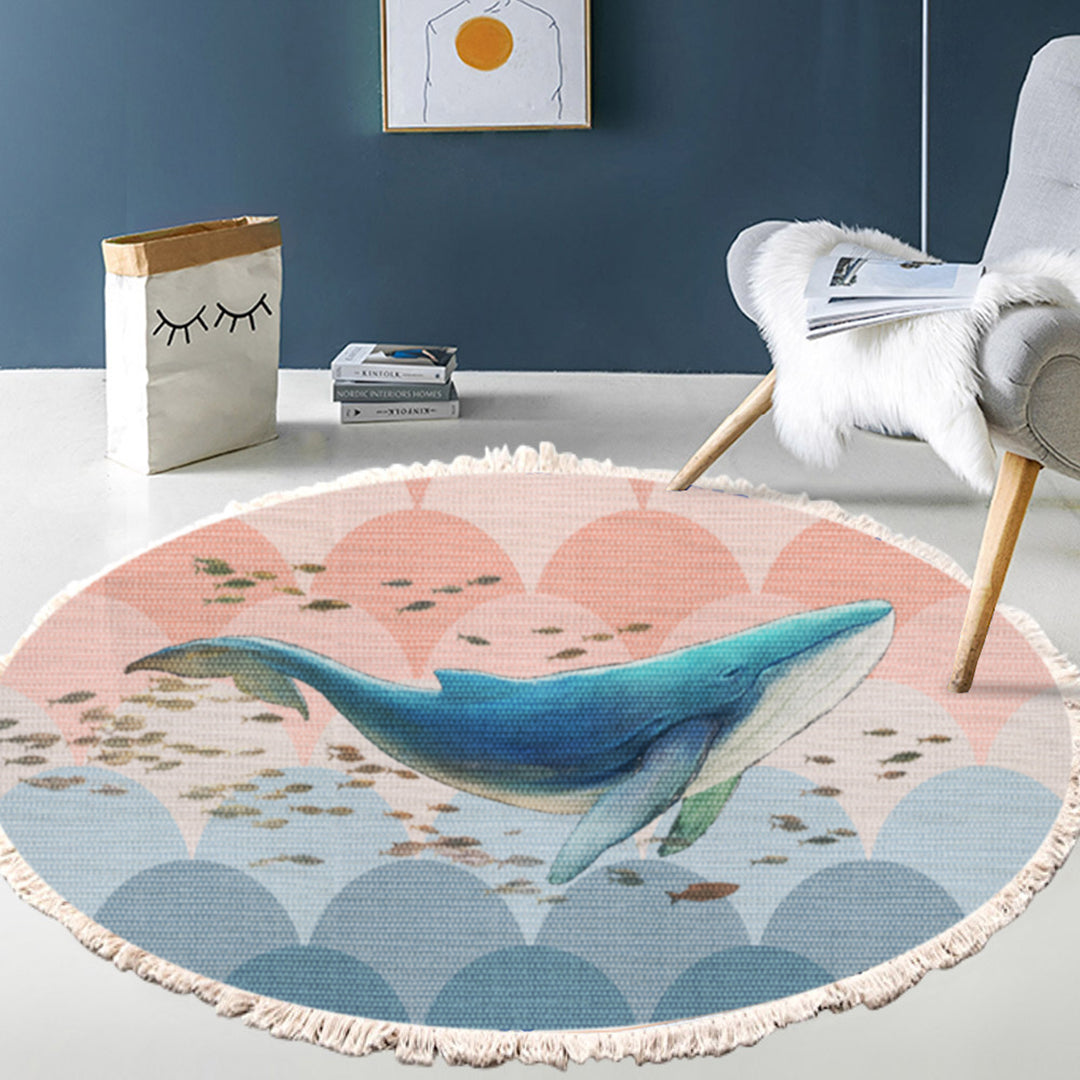 SOGA 2X 120cm Round Tassels Shark Print Area Rugs, Home Decor • LUZ-CarpetA143X2