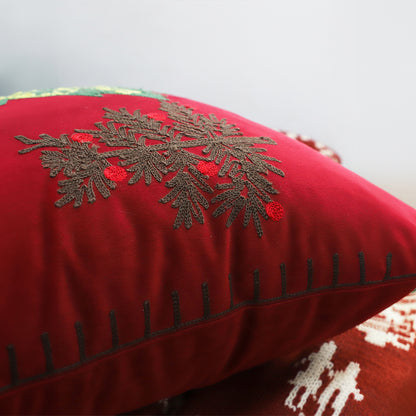 SOGA 45cm Burgundy Red Throw Pillow with Three Embroidered Christmas Trees Festive Holiday Square Cushion Home Decor • LUZ-FrenchCushion272