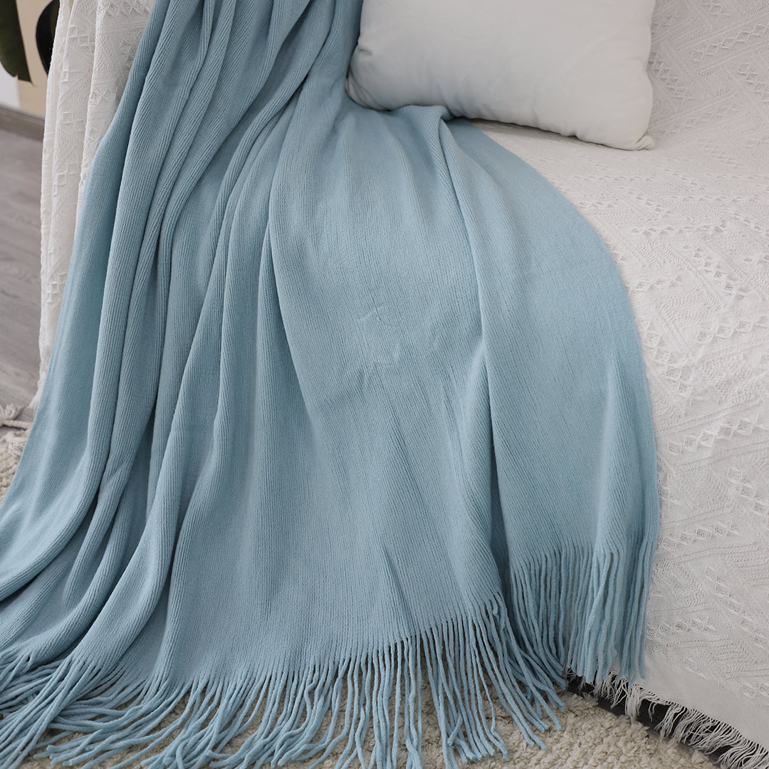 SOGA 2X Sky Blue Acrylic Knitted Throw Blanket Solid Fringed Warm Cozy Woven Cover Couch Bed Sofa Home Decor • LUZ-Blanket914X2