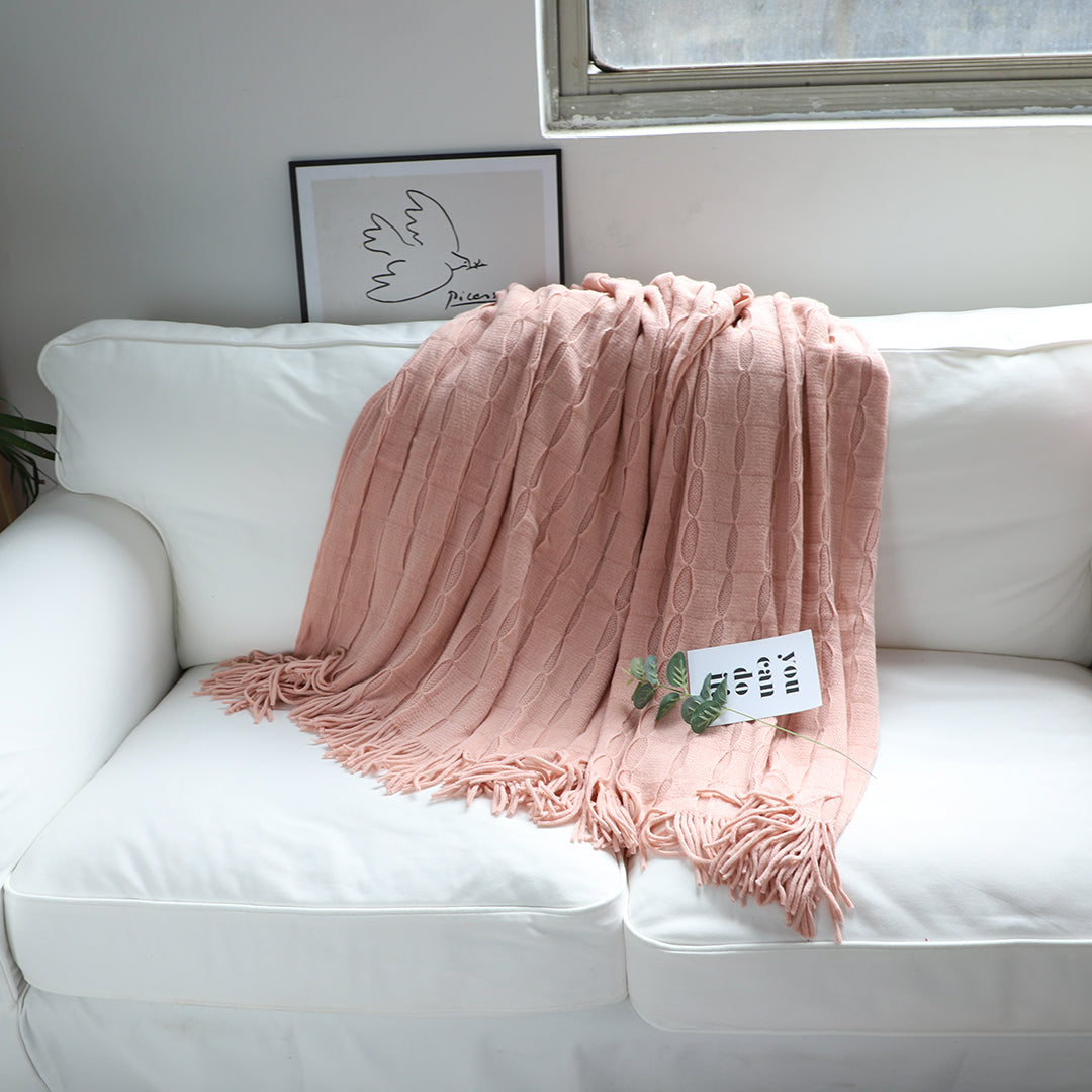 SOGA 2X Pink Textured Knitted Throw Blanket Warm Cozy Woven Cover Couch Bed Sofa Home Decor with Tassels • LUZ-Blanket927X2