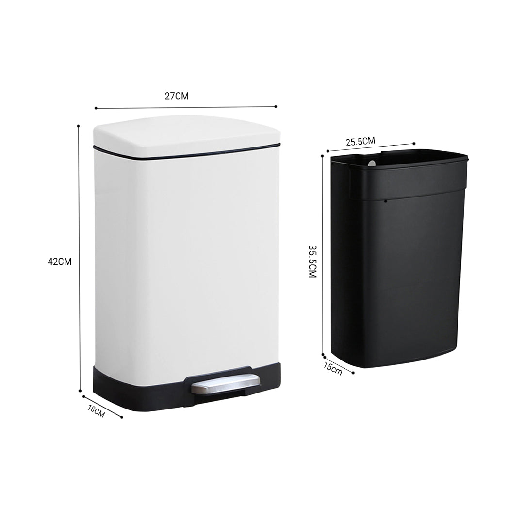 SOGA Foot Pedal Stainless Steel Rubbish Recycling Garbage Waste Trash Bin Rectangular Shape 12L White • LUZ-RubbishBinU12L03