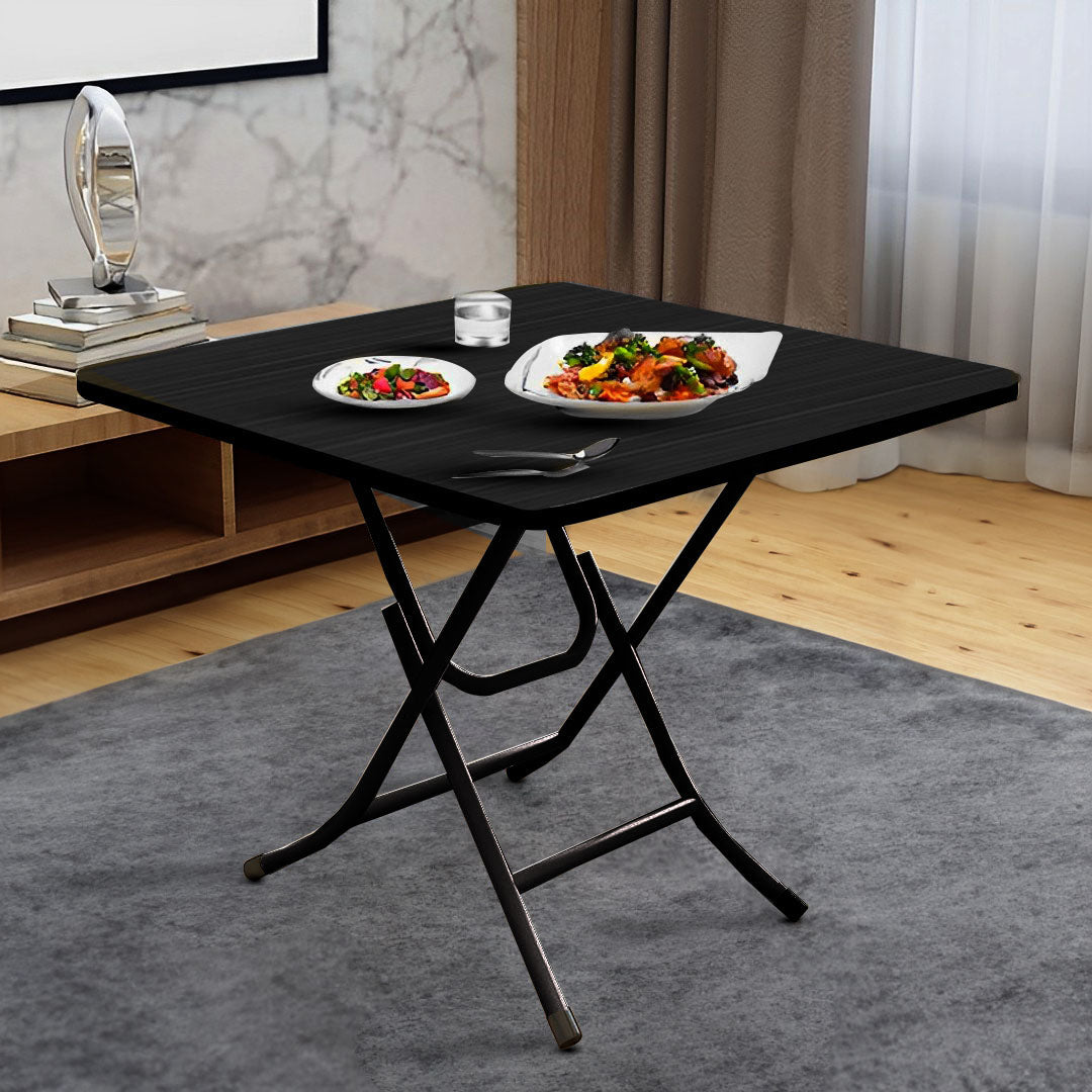 SOGA Black Dining Table Portable Square Surface Space Saving Folding Desk with Lacquered Legs Home Decor • LUZ-Table1205AA