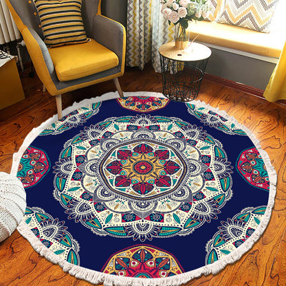 SOGA 2X 90cm Round Rug Bohemian Circle Area Rug with Bohemian Geometric Pattern, Anti-slip Doormat, Home Decor • LUZ-CarpetRAG6X2