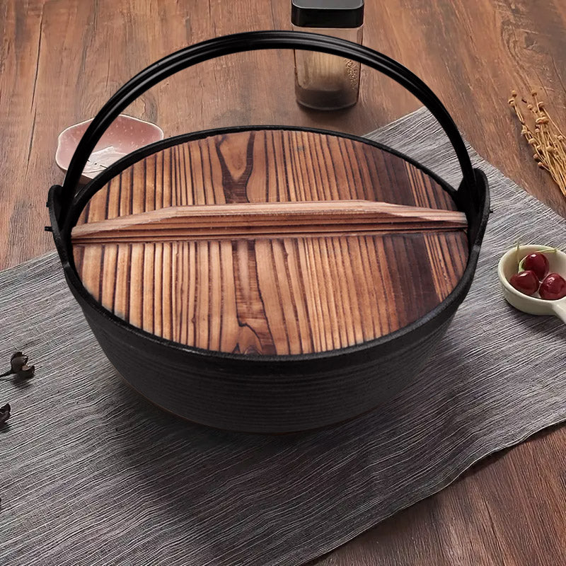 SOGA 29cm Cast Iron Japanese Style Sukiyaki Tetsu Nabe Shabu Hot Pot with Wooden Lid • LUZ-ZPaiA5-29