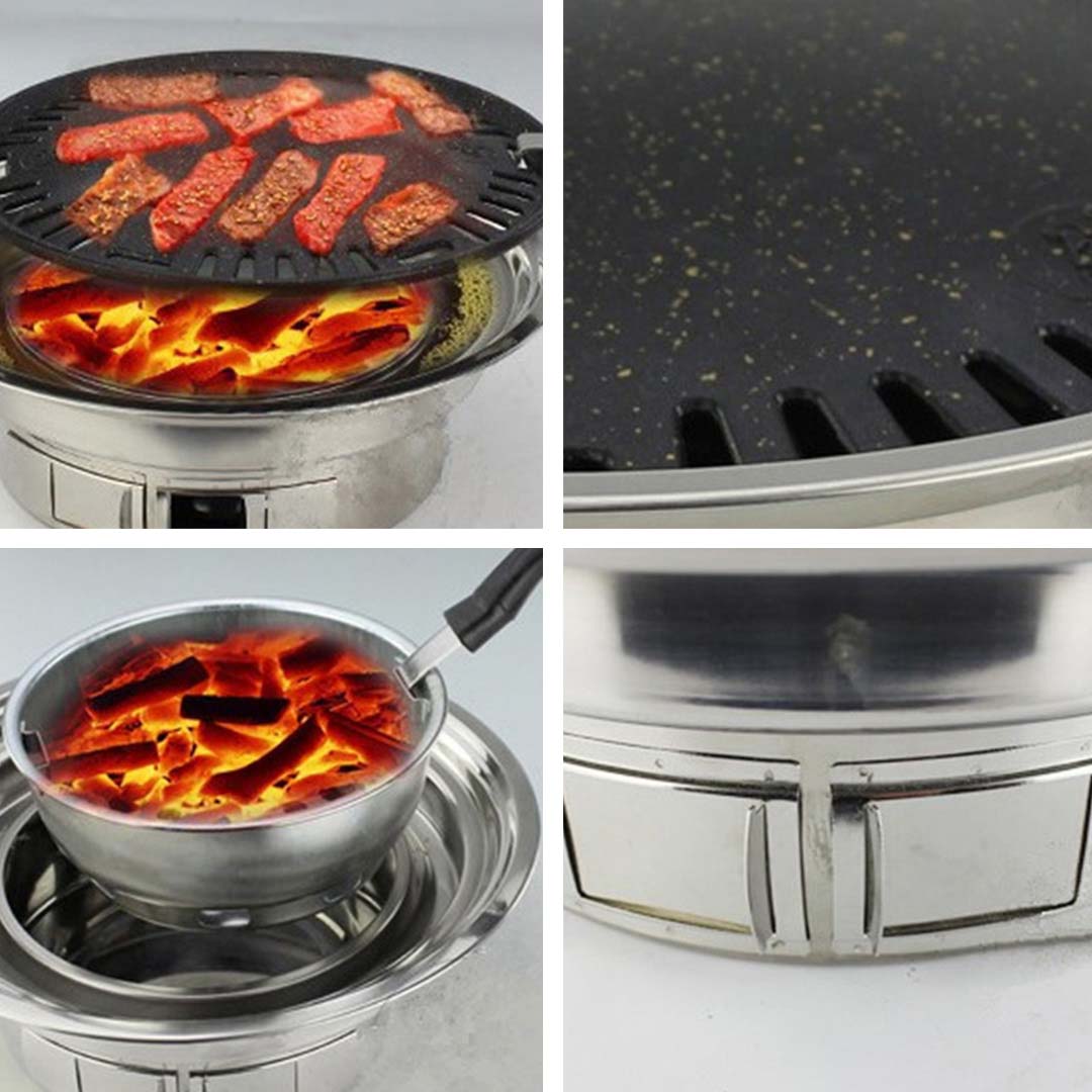 SOGA 2X BBQ Grill Stainless Steel Portable Smokeless Charcoal Grill Home Outdoor Camping • LUZ-KoreanCharcoalBBQRoundX2