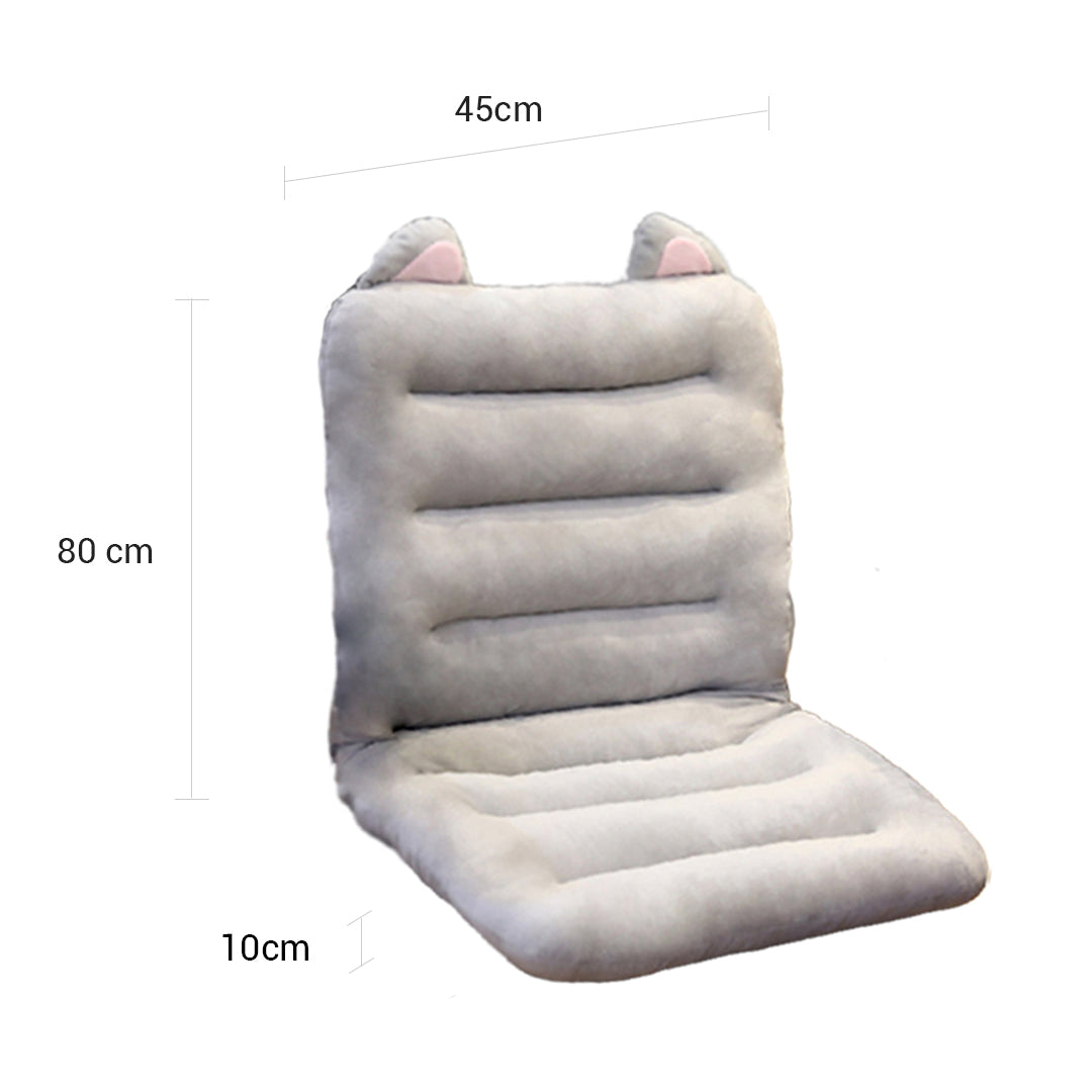 SOGA 2X Grey One Piece Siamese Cushion Office Sedentary Butt Mat Back Waist Chair Support Home Decor With Cat Ears • LUZ-SCushion051X2