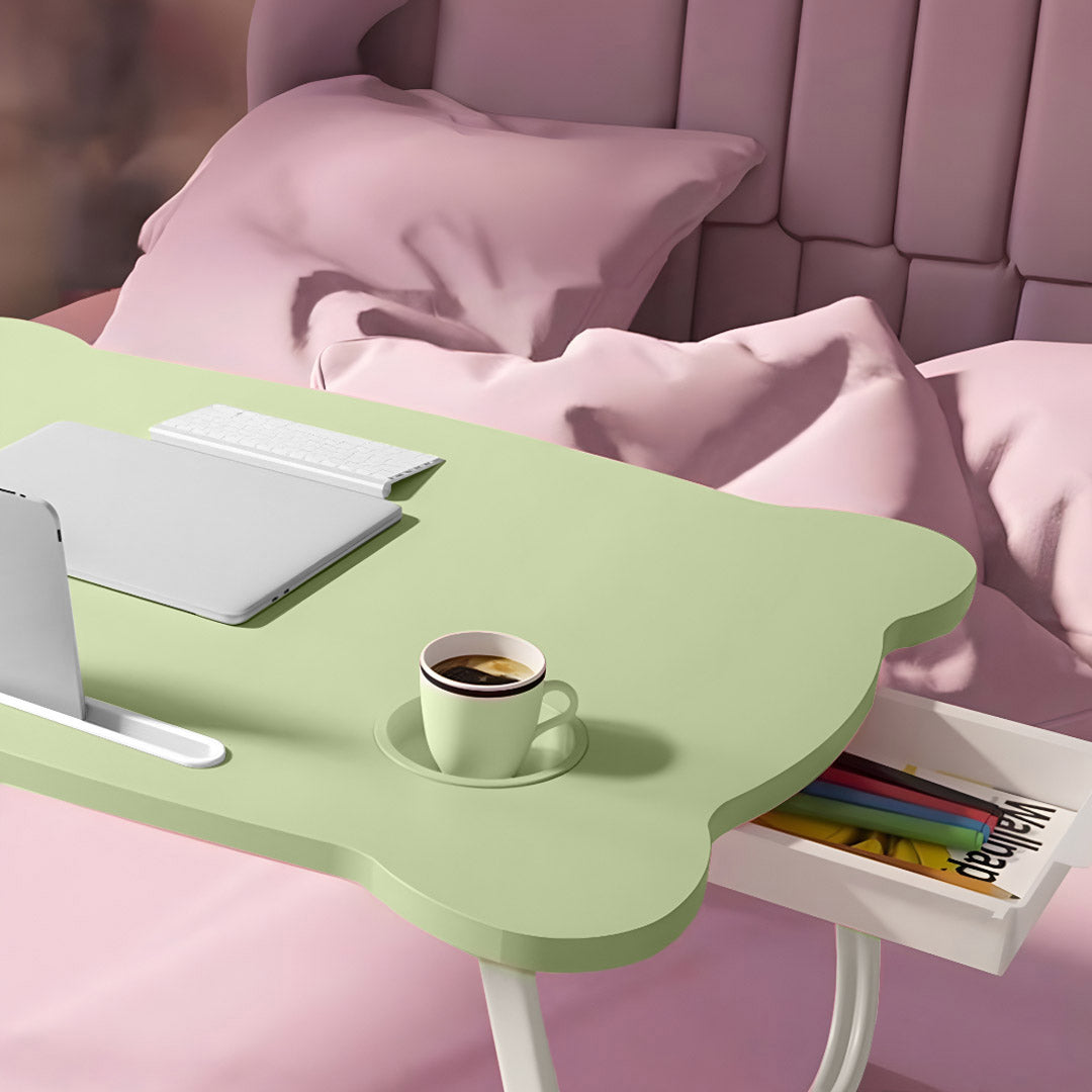 SOGA Green Portable Bed Table Adjustable Folding Mini Desk With Mini Drawer and Cup-Holder Home Decor • LUZ-BedTableM668