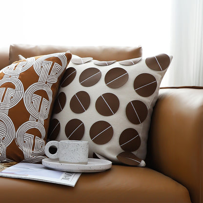SOGA 2X 45cm Brown Leather Square Pillow with 3D Circle Pattern Decorative Cushion for Living Room • LUZ-FrenchCushion285X2