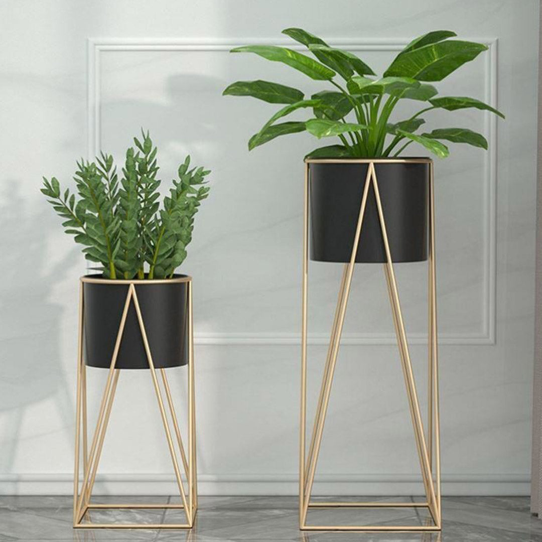SOGA 50cm Gold Metal Plant Stand with Black Flower Pot Holder Corner Shelving Rack Indoor Display • LUZ-FPotH52BLK