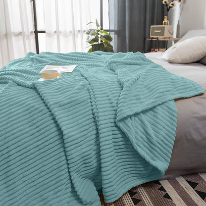 SOGA Sky Blue Throw Blanket Warm Cozy Striped Pattern Thin Flannel Coverlet Fleece Bed Sofa Comforter • LUZ-Blanket315