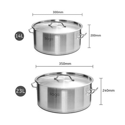 SOGA Stock Pot 14L 23L Top Grade Thick Stainless Steel Stockpot 18/10 • LUZ-SOGAStockPot14L23L
