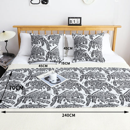 SOGA 1.8m Light Black Luxury Mottled Bed Vintage Scarf Runner Bedding Tail Pad Flag For Home Hotel Set of 3 • LUZ-BedFlagS83