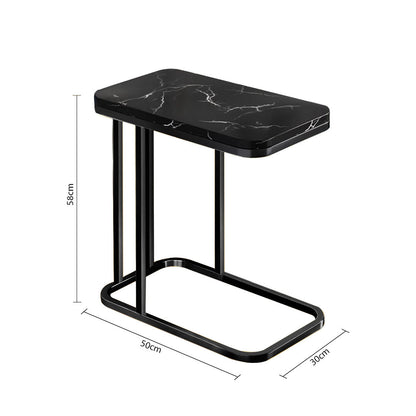 SOGA 30x50cm Black Ceramic Sofa Side Square Mini Table w/ Black Metal Legs • LUZ-SideTab26