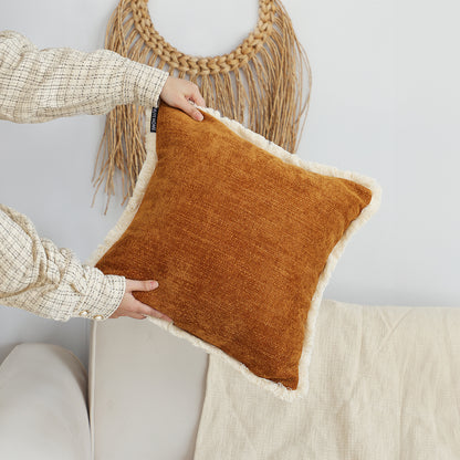 SOGA 2X 45cm Throw Pillow Sunset Orange Chenille Textured with Tassels Stylish Square Cozy Home Decor • LUZ-FrenchCushion279X2