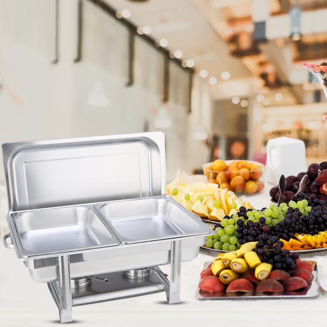SOGA 2X Double Tray Stainless Steel Chafing Catering Dish Food Warmer • LUZ-ChafingDish56082X2