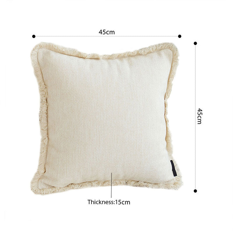 SOGA 2X 45cm Creamy White Home Aesthetic Chenille Texture Tassel Square Throw pillow • LUZ-FrenchCushion245X2