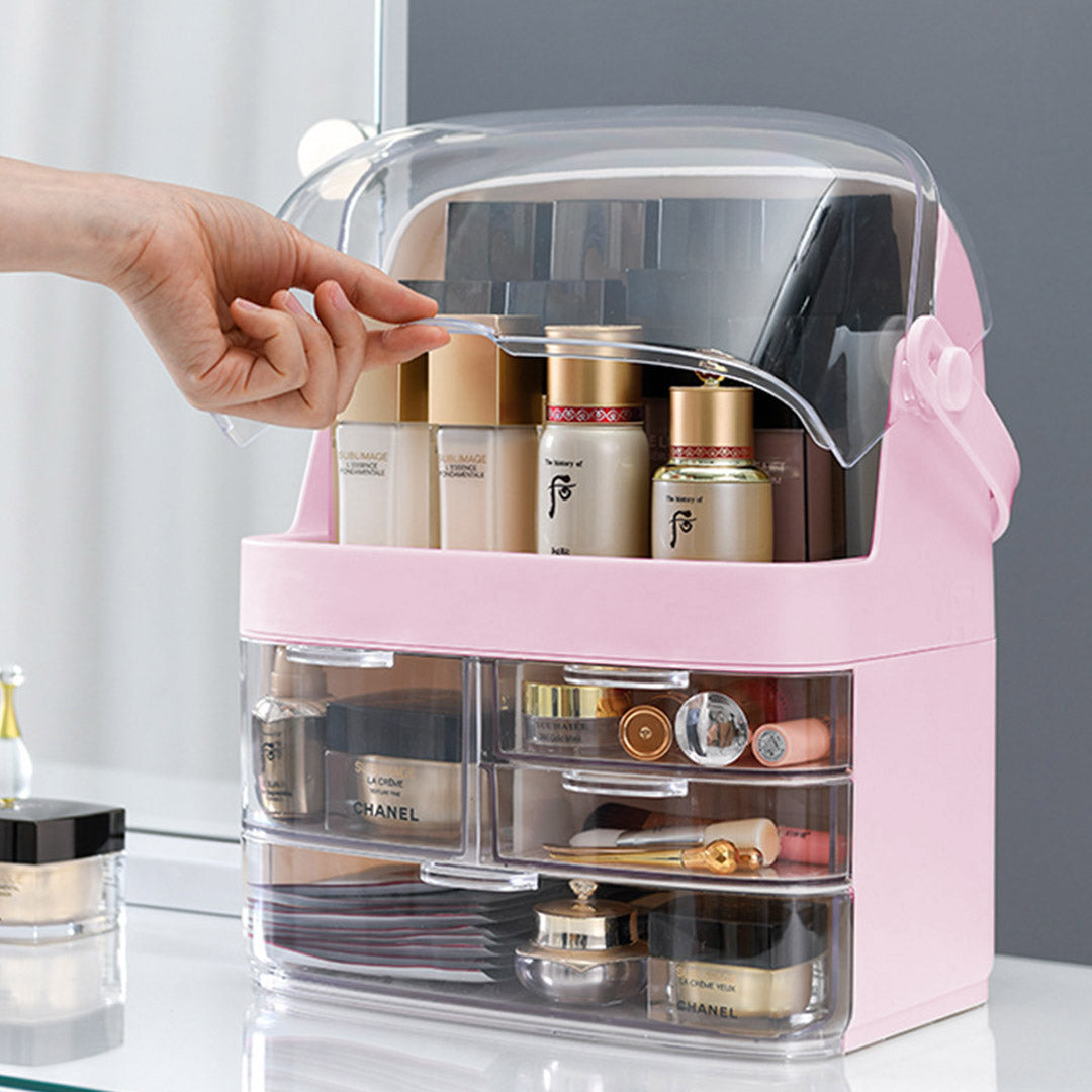 SOGA 3 Tier Pink Countertop Makeup Cosmetic Storage Organiser Skincare Holder Jewelry Storage Box with Handle • LUZ-BathC104